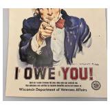 Vintage Uncle Sam "I OWE YOU!" Wisconsin Department Of Veterans Affairs Poster 17" x 22"