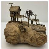 Vintage ALBERT GUIBARA Driftwood And Gilt Metal Art Sculpture Mid-Century Modern 7 1/2" x 8"