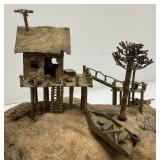 Vintage ALBERT GUIBARA Driftwood And Gilt Metal Art Sculpture Mid-Century Modern 7 1/2" x 8"