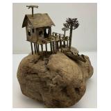 Vintage ALBERT GUIBARA Driftwood And Gilt Metal Art Sculpture Mid-Century Modern 7 1/2" x 8"