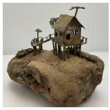 Vintage ALBERT GUIBARA Driftwood And Gilt Metal Art Sculpture Mid-Century Modern 7 1/2" x 8"