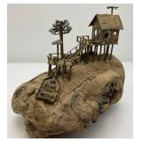 Vintage ALBERT GUIBARA Driftwood And Gilt Metal Art Sculpture Mid-Century Modern 7 1/2" x 8"