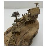 Vintage ALBERT GUIBARA Driftwood And Gilt Metal Art Sculpture Mid-Century Modern 7 1/2" x 8"