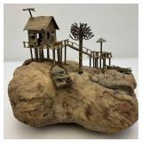 Vintage ALBERT GUIBARA Driftwood And Gilt Metal Art Sculpture Mid-Century Modern 7 1/2" x 8"