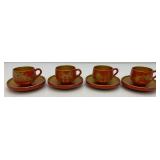 Antique Japanese Edo Era Red Lacquer Makie Wooden Lidded Soup/Rice Bowls, Plates, Sake Cups And More