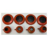 Antique Japanese Edo Era Red Lacquer Makie Wooden Lidded Soup/Rice Bowls, Plates, Sake Cups And More