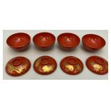 Antique Japanese Edo Era Red Lacquer Makie Wooden Lidded Soup/Rice Bowls, Plates, Sake Cups And More
