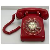 Vintage Red Rotary Phone With Vintage Cord
