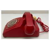 Vintage Red Rotary Phone With Vintage Cord