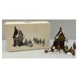 Vintage Dept. 56 Collectibles Including  Dickens "ASHLEY POND SKATING PARTY" Missing One Figure Set & Porcelain Evergreen Trees In Original Box