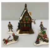 Vintage Dept. 56 Collectibles Including  Dickens "ASHLEY POND SKATING PARTY" Missing One Figure Set & Porcelain Evergreen Trees In Original Box