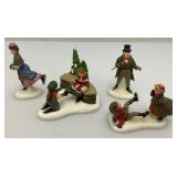 Vintage Dept. 56 Collectibles Including  Dickens "ASHLEY POND SKATING PARTY" Missing One Figure Set & Porcelain Evergreen Trees In Original Box