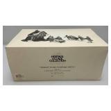 Vintage Dept. 56 Collectibles Including  Dickens "ASHLEY POND SKATING PARTY" Missing One Figure Set & Porcelain Evergreen Trees In Original Box