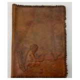 Antique MELLEN 1913 Signed Embossed Leather Book Cover With Dyed Image (Water Stain Present 8" x 10"