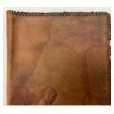Antique MELLEN 1913 Signed Embossed Leather Book Cover With Dyed Image (Water Stain Present 8" x 10"