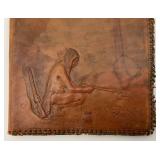 Antique MELLEN 1913 Signed Embossed Leather Book Cover With Dyed Image (Water Stain Present 8" x 10"