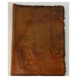 Antique MELLEN 1913 Signed Embossed Leather Book Cover With Dyed Image (Water Stain Present 8" x 10"