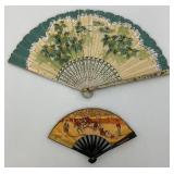 Two Antique Oriental Folding Fans 1= 5" 1= 8 3/4"