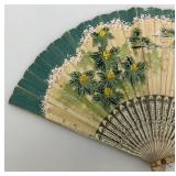 Two Antique Oriental Folding Fans 1= 5" 1= 8 3/4"