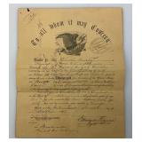 1965 CIVIL WAR ERA United States Of America Discharge Papers Signed By Edward Byrne Major Commanding The Regiment
