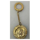 Vintage St. Christopher Protect Us Gold Tone Locket Keychain