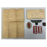 World War II GERMAN Patches With Letter For Provenance, Including Artillery Officer & Artillery OR