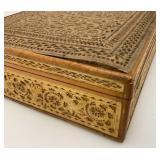 Vintage Collectible Items And Hand Carved And Inlayed Wooden Box