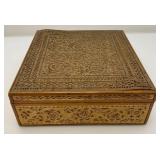 Vintage Collectible Items And Hand Carved And Inlayed Wooden Box