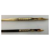 Pair Of Antique Gold Tip? Dip Ink Pens In Original Box One With Pearl Handle