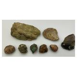 Vintage Wooden Box With Agate Rocks And More