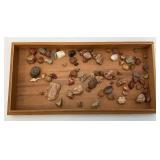 Vintage Wooden Box With Agate Rocks And More