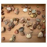 Vintage Wooden Box With Agate Rocks And More