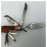 Vintage Korium Japan Camping Scout Knife W/Spoon, Fork, Scissor And More