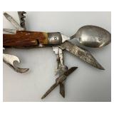 Vintage Korium Japan Camping Scout Knife W/Spoon, Fork, Scissor And More