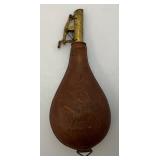 Civil War Era Black Powder Embossed Leather Flask