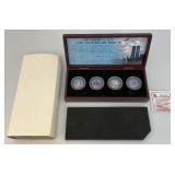 Vintage Collectible Enamel Printed KENNEDY Half Dollars, Sep. 11TH 10th Anniversary Tribute Coins In Wooden Box (New Old Stock)