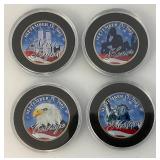 Vintage Collectible Enamel Printed KENNEDY Half Dollars, Sep. 11TH 10th Anniversary Tribute Coins In Wooden Box (New Old Stock)