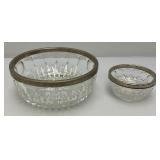 MCM Vintage Silver Plated Rim Cut Glass Bowls 9" & 5"