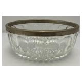 MCM Vintage Silver Plated Rim Cut Glass Bowls 9" & 5"