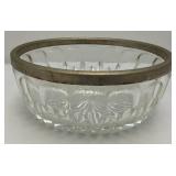 MCM Vintage Silver Plated Rim Cut Glass Bowls 9" & 5"