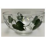 Vintage Unmarked Anchor Hocking Hand Painted Bowl With Vinegar/Oil Cruets (One With Stopper) & Salt & Pepper Shakers