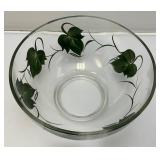 Vintage Unmarked Anchor Hocking Hand Painted Bowl With Vinegar/Oil Cruets (One With Stopper) & Salt & Pepper Shakers