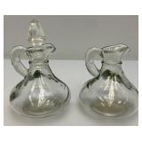 Vintage Unmarked Anchor Hocking Hand Painted Bowl With Vinegar/Oil Cruets (One With Stopper) & Salt & Pepper Shakers