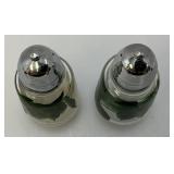 Vintage Unmarked Anchor Hocking Hand Painted Bowl With Vinegar/Oil Cruets (One With Stopper) & Salt & Pepper Shakers