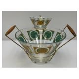 RARE Vintage MCM Pasinski Chip & Dip Snack Bowl W/Stand Hollywood Regency