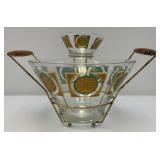 RARE Vintage MCM Pasinski Chip & Dip Snack Bowl W/Stand Hollywood Regency