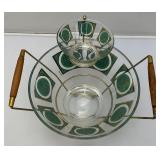 RARE Vintage MCM Pasinski Chip & Dip Snack Bowl W/Stand Hollywood Regency