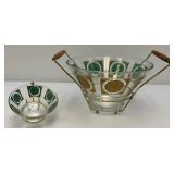 RARE Vintage MCM Pasinski Chip & Dip Snack Bowl W/Stand Hollywood Regency