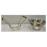 RARE Vintage MCM Pasinski Chip & Dip Snack Bowl W/Stand Hollywood Regency