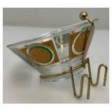 RARE Vintage MCM Pasinski Chip & Dip Snack Bowl W/Stand Hollywood Regency